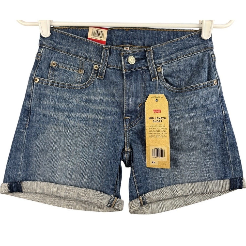 Levi's Women's Mid Length Denim Shorts Size‎ 24 Mid Rise Slim Hip Blue